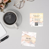 Marmer agate roos goudmonogram QR-code Vierkante Visitekaartje