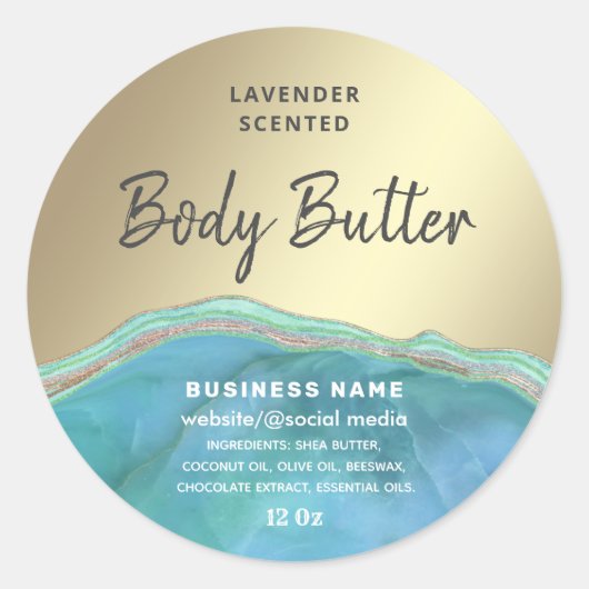 Marmer agate turquoise script body label (Voorkant)