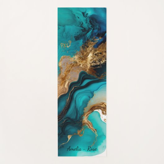 Marmer Aqua Teal Goud Yogamat (Voorkant)