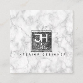 Marmer Background Black en White Modern Monogram Vierkante Visitekaartje