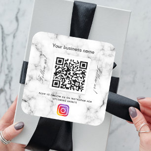 Marmer bedrijfsnaam qr code instagram vierkante sticker
