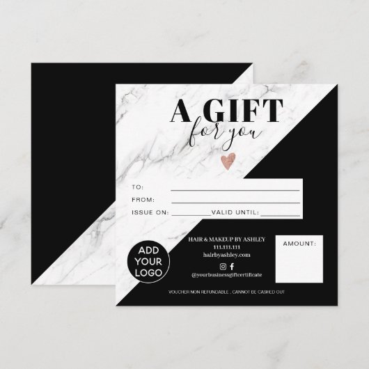 Marmer black block square gift logo (Voorkant / Achterkant)