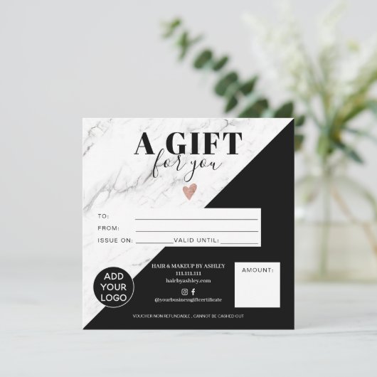 Marmer black block square gift logo (Staand voorkant)