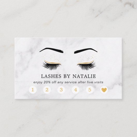 Marmer Black en Gold Lash Brow Salon Loyalty Kaart Visitekaartje (Voorkant)