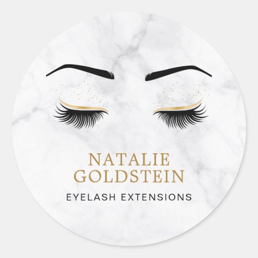 Marmer Black en Gold Lash en Brow Beauty Ronde Sticker (Voorkant)