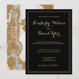 Marmer Black en Gold Wedding Kaart