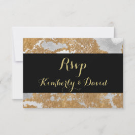 Marmer Black en Gold Wedding RSVP Kaartje