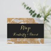 Marmer Black en Gold Wedding RSVP Kaartje (Staand voorkant)