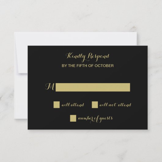 Marmer Black en Gold Wedding RSVP Kaartje (Achterkant)