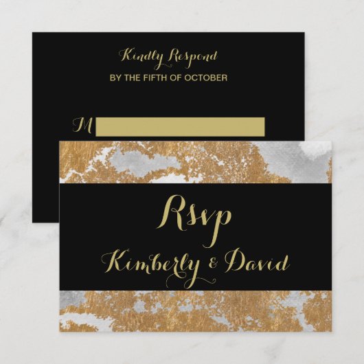 Marmer Black en Gold Wedding RSVP Kaartje (Voorkant / Achterkant)