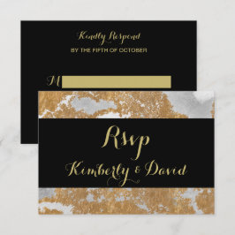 Marmer Black en Gold Wedding RSVP Kaartje