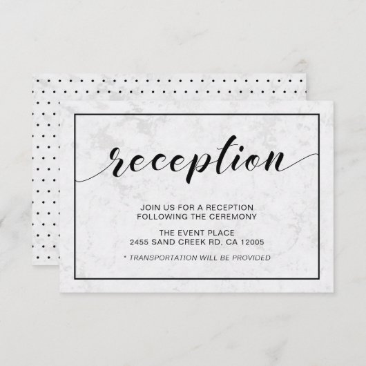 Marmer & Black Modern Typography Wedding Reception Kaart (Voorkant / Achterkant)