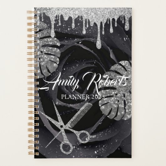 Marmer Black Roos Silver Sparking Salon Planner (Voorkant)