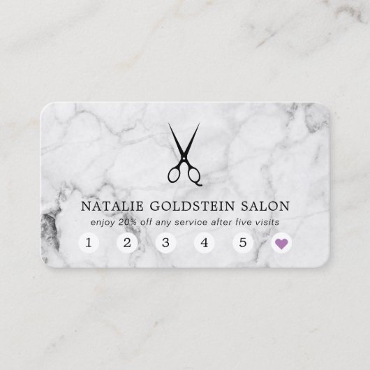 Marmer Black & White Scissors Salon Loyalty Kaart Visitekaartje (Voorkant)