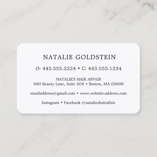 Marmer Black & White Scissors Salon Loyalty Kaart Visitekaartje (Achterkant)