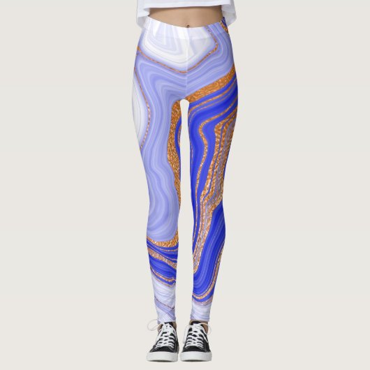Marmer Blauw Goud, Abstract Modern. Leggings (Voorkant)