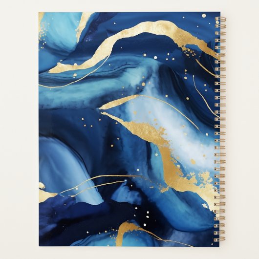 Marmer Blauw Goud Script Naam Monogram Aangepast Planner (Achterkant)