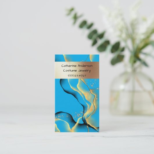 Marmer blauw goudlicht inktgolven rokerrok visitekaartje (Staand voorkant)
