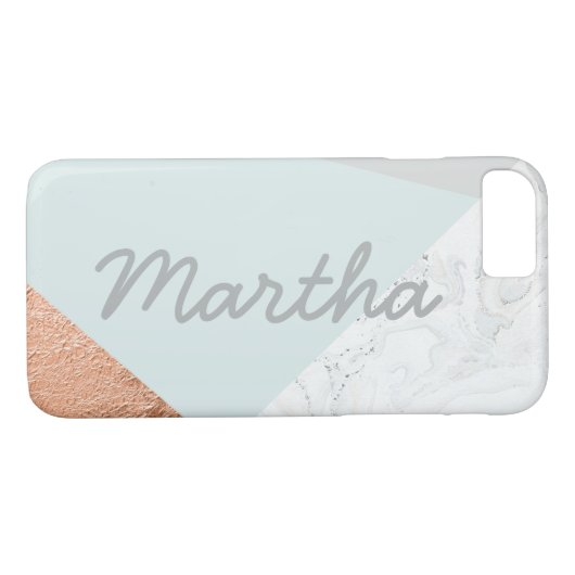 Marmer, blauw, grijs en roos goud Case-Mate iPhone case (Achterkant (Horizontaal))