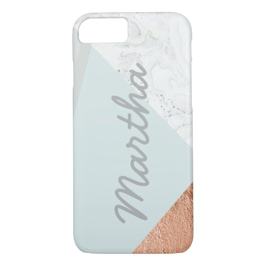 Marmer, blauw, grijs en roos goud Case-Mate iPhone case (Achterkant)
