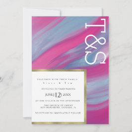Marmer Blauw Roze Typografie Trouw Kaart