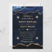marmer Blue & Gold Glitter Agate Marble Wedding Kaart (Voorkant)