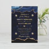 marmer Blue & Gold Glitter Agate Marble Wedding Kaart (Staand voorkant)