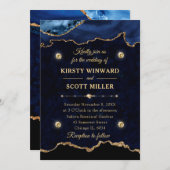 marmer Blue & Gold Glitter Agate Marble Wedding Kaart (Voorkant / Achterkant)