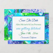 Marmer Blue Green Pour Paint.Wedding Save the Date Briefkaart (Voorkant / Achterkant)