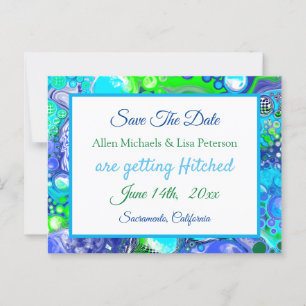 Marmer Blue Green Pour Paint.Wedding Save the Date Briefkaart