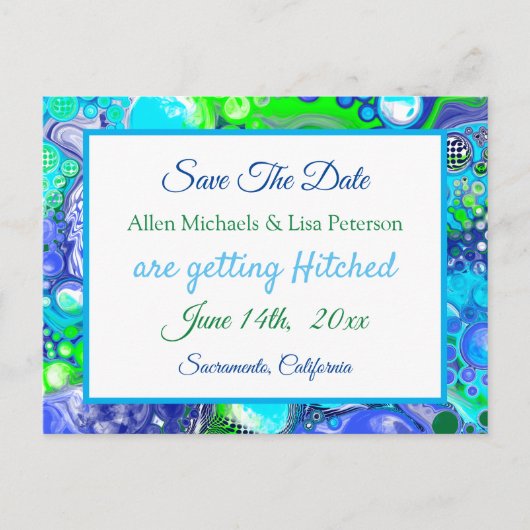 Marmer Blue Green Pour Paint.Wedding Save the Date Briefkaart (Voorkant)