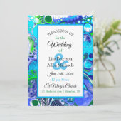 Marmer Blue Green Pour Painting Effect Wedding IV Kaart (Staand voorkant)