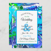 Marmer Blue Green Pour Painting Effect Wedding IV Kaart (Voorkant / Achterkant)