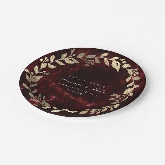 Marmer Bourgogne Goud Custom Bloemen Krans VIP Papieren Bordje (Gekanteld)
