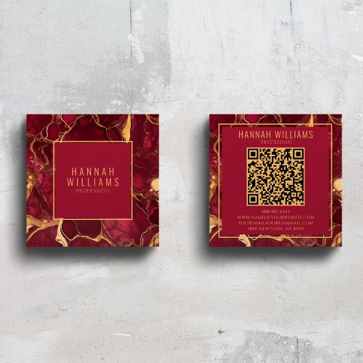 Marmer Bourgogne Gouden Agaat QR Code Vet Trendy Vierkante Visitekaartje