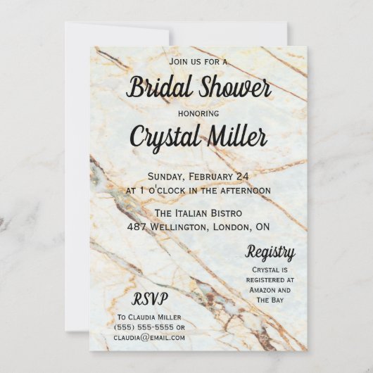Marmer Bridal Shower-uitnodiging Kaart (Voorkant)