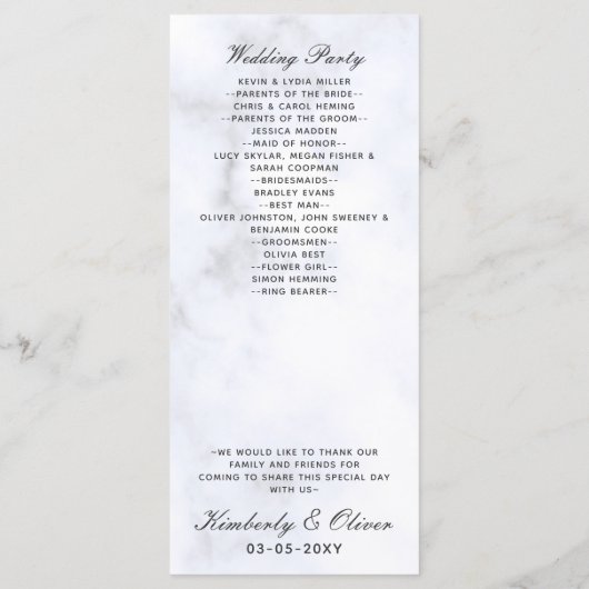 Marmer bruiloft programma's (Achterkant)