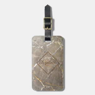 Marmer Bruine Steen Textuur, Monogram - Gepersonal Bagagelabel