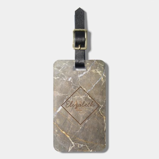 Marmer Bruine Steen Textuur, Monogram - Gepersonal Bagagelabel (Voorkant verticaal)
