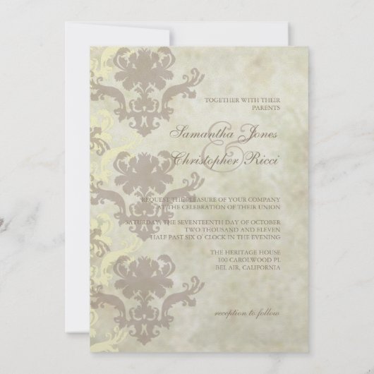  marmer/Damask Wedding Invitations Kaart (Achterkant)