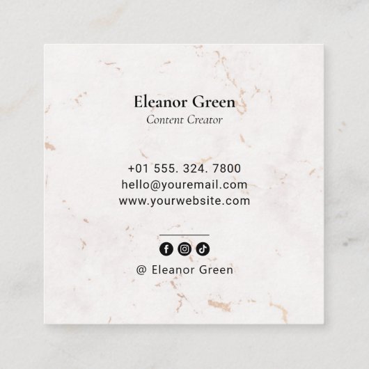 Marmer Eenvoudig Moderne Foto Sociale Media Vierkante Visitekaartje (Achterkant)
