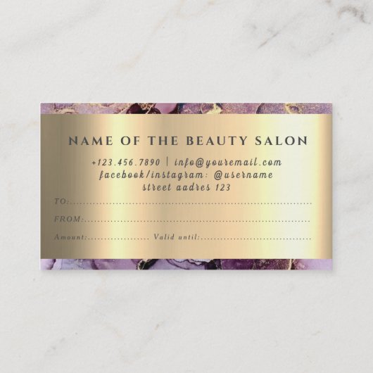 Marmer Elegant Wit Faux Gold Beauty Gift Kaart Visitekaartje (Achterkant)