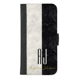 Marmer Elegant Zwart-wit Monogram Initialen iPhone 8/7 Plus Portemonnee Hoesje