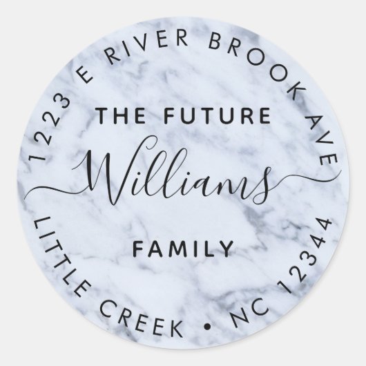 Marmer | Elegante moderne toekomst Mr en Mrs Adres Ronde Sticker (Voorkant)