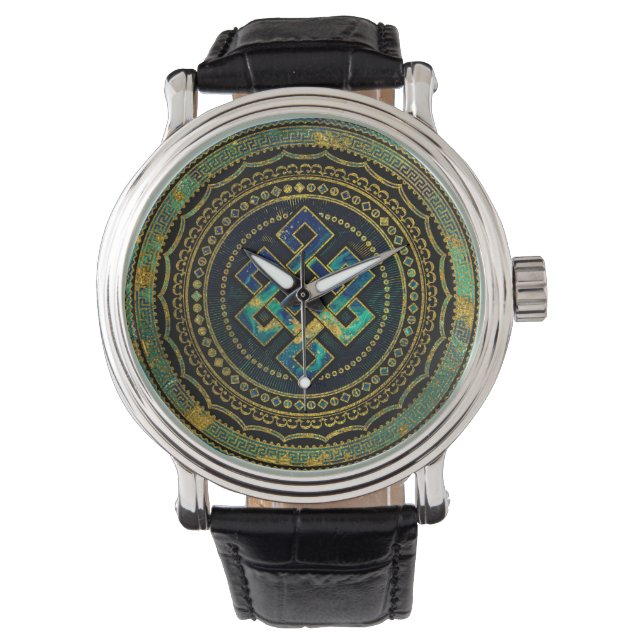 Marmer en Abalone Endless Knot in Mandala Horloge (Voorkant)