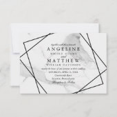 Marmer en Black & White Geometric Wedding Invite Kaart (Voorkant)