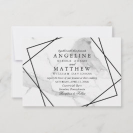 Marmer en Black & White Geometric Wedding Invite Kaart