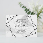 Marmer en Black & White Geometric Wedding Invite Kaart (Staand voorkant)