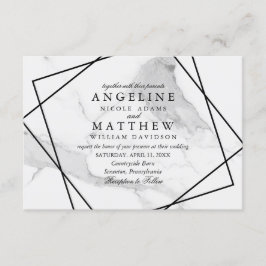 Marmer en Black & White Geometric Wedding Invite Kaart
