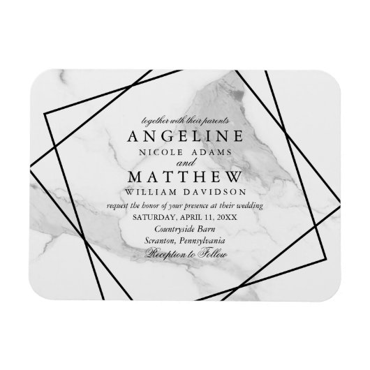 Marmer en Black & White Geometric Wedding Invite Magneet (Horizontaal)